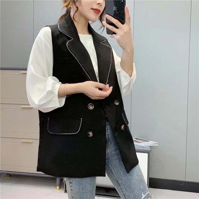 Large size women's double-breasted suit collar vest female fat sister looks thin vest waistcoat autumn and winter 200 catties can be worn