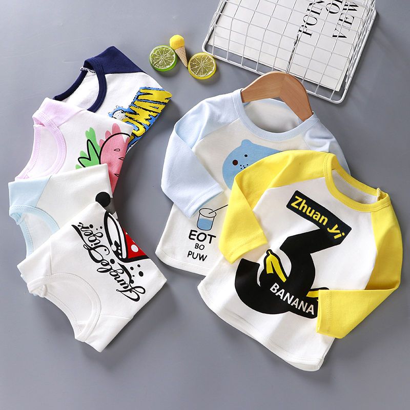 Baby long sleeve T-shirt pure cotton baby top children's single piece thin bottoming shirt for boys and girls 0-7 years old spring and autumn winter wear