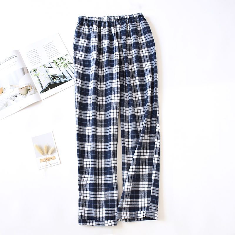 Autumn new men's flannelette pajama pants loose straight version trousers high cotton side pockets middle-aged and old youth home pants