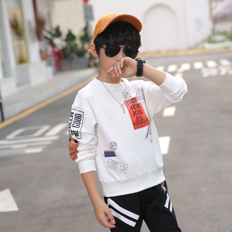 95% cotton boys long-sleeved t-shirt autumn tops  children's bottoming shirt, medium and large children's fleece sweatshirt, loose and trendy style