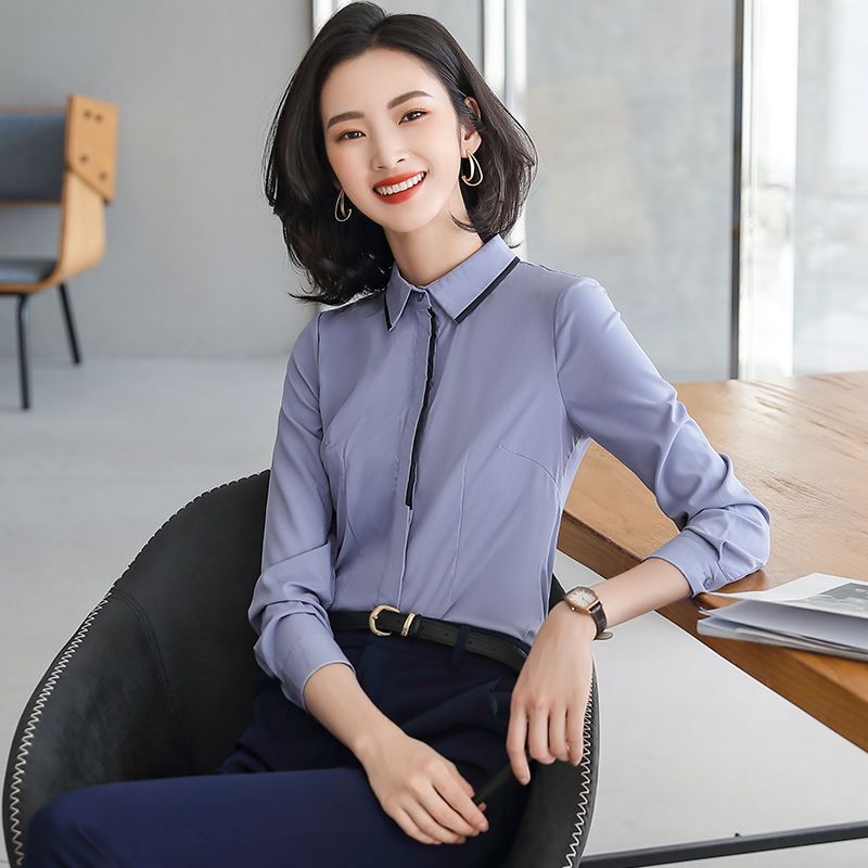 職業襯衫女長袖面試正裝2020秋季韓版時尚氣質襯衣上班工裝工作服