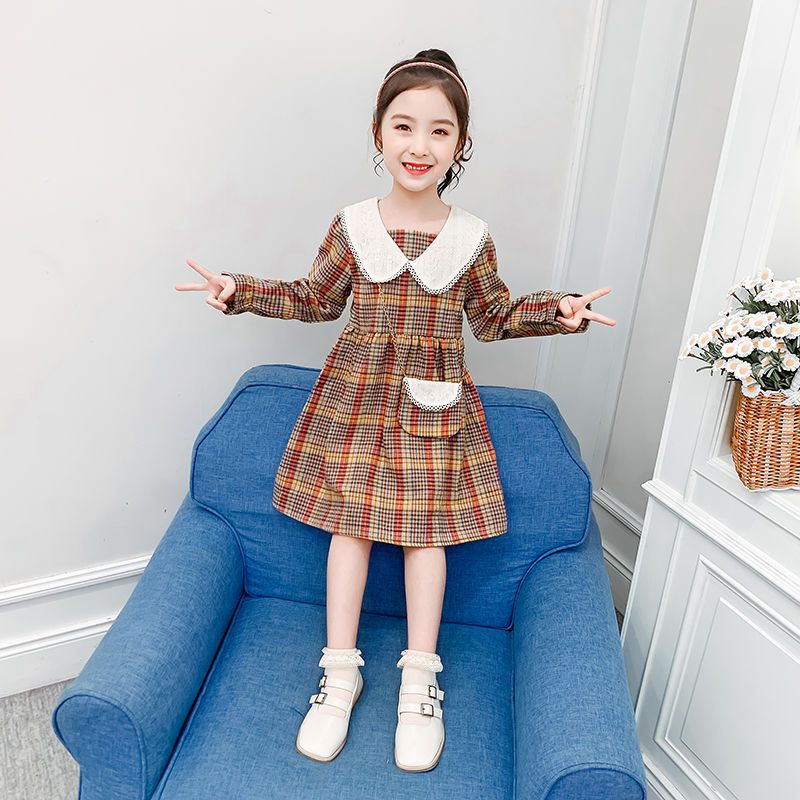 兒童純棉格子公主連衣裙童裝女童中大童2021秋裝休閒韓版新款裙子