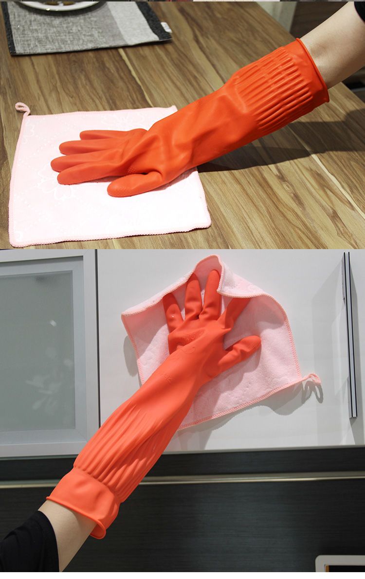 45加绒手套加长乳胶洗碗洗衣家务防水清洁橡胶冬季一体绒防水巧姨