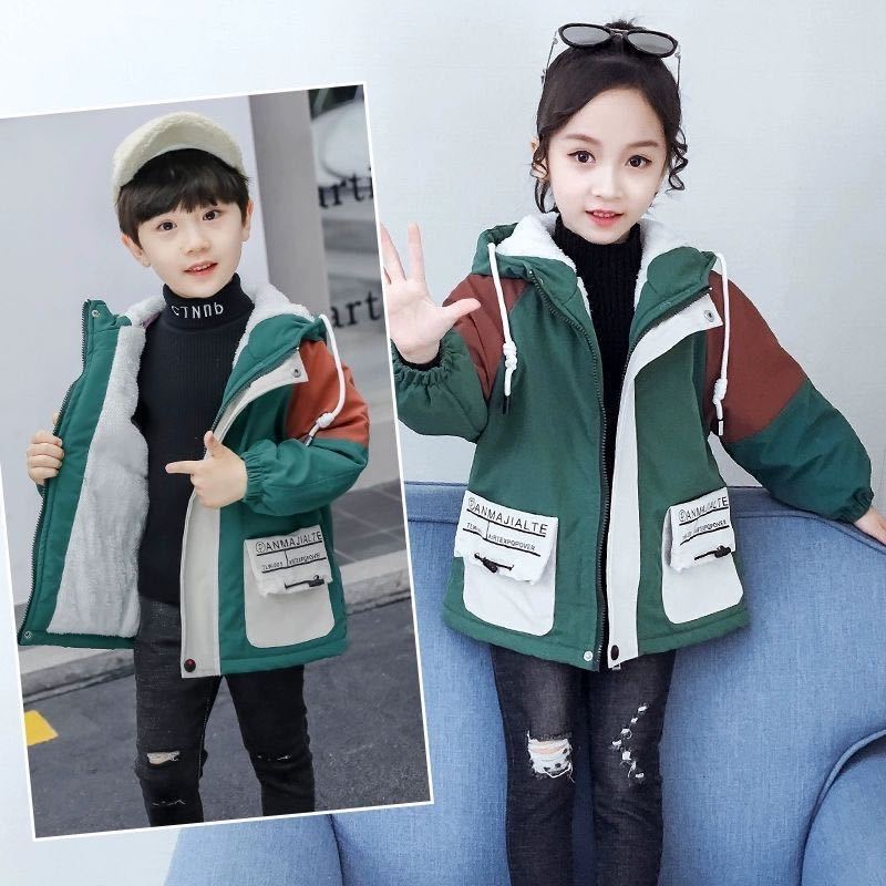 Boys' plush and thickened windbreaker 2020 new children's middle and large children's coat little boy handsome middle and long Korean fashion