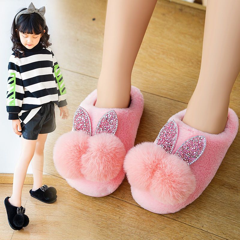 Children's cotton slippers girl's bag heel cute antiskid warm wool shoes