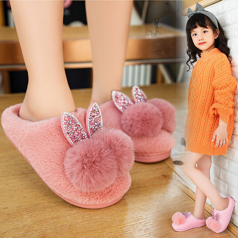 Children's cotton slippers girl's bag heel cute antiskid warm wool shoes