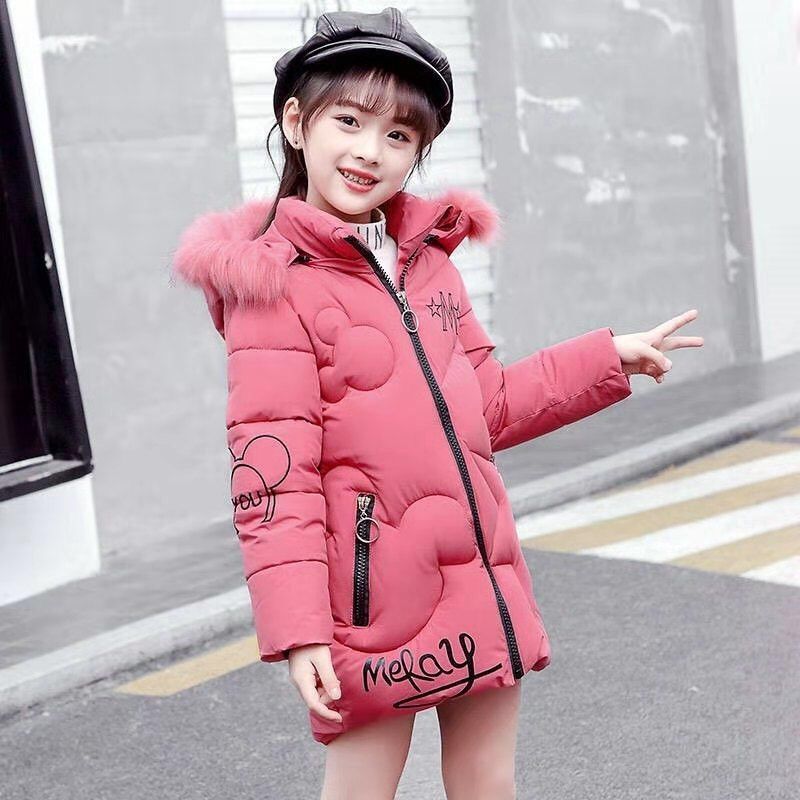 2021冬季童装女童棉衣中长款连帽外套儿童棉服小女孩加厚韩版棉袄