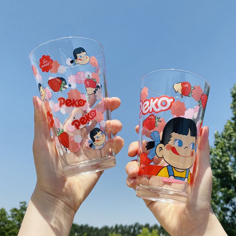 日系可爱草莓玻璃水杯少女心吸管杯小清新学生喝水杯子创意大容量