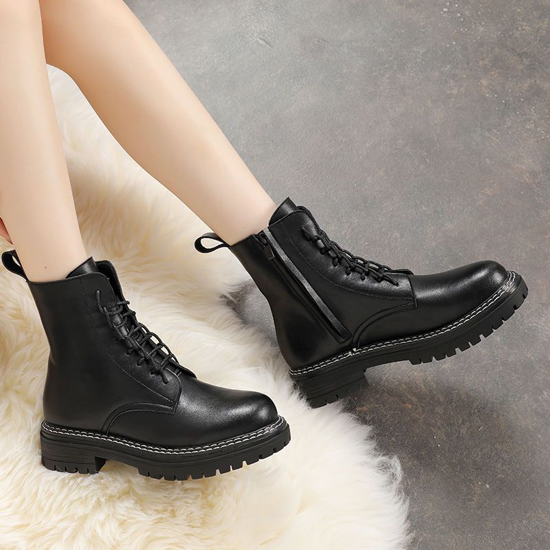 European station short boot women 2020 new leather single boot with thick sole increased spring and autumn Martin boots women fashion ins cool