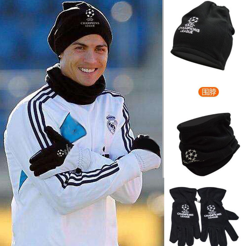 Champions League football Bib Hat Gloves Winter Fleece warm gloves training riding running mask sports Bib