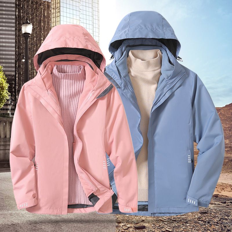 Brand windproof and rainproof stormsuit men's three in one detachable stormsuit women's autumn and winter Plush waterproof coat