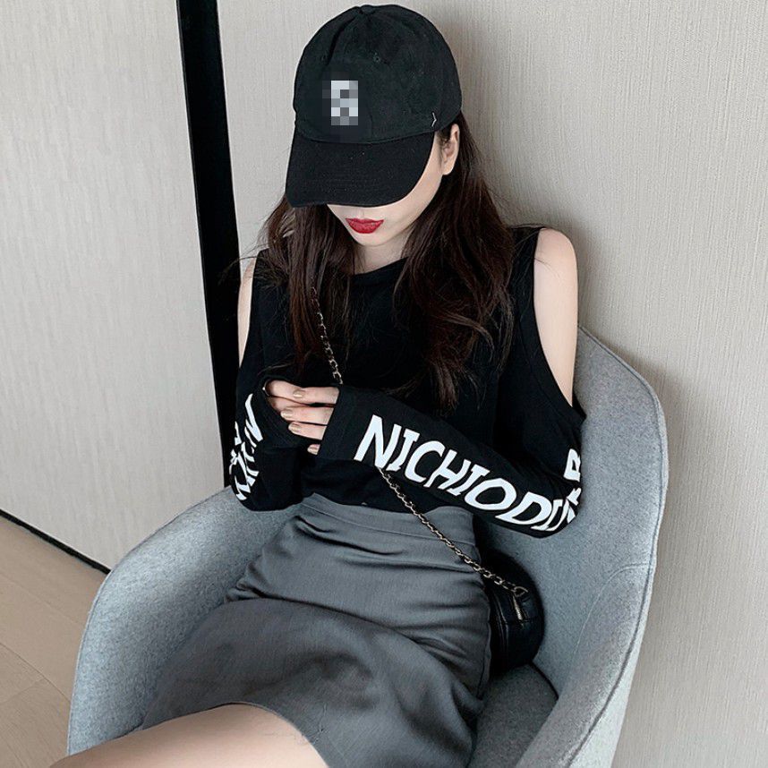 Spring and autumn niche design off-shoulder long-sleeved t-shirt women's tight-fitting slim fashion foreign style student bottoming top winter