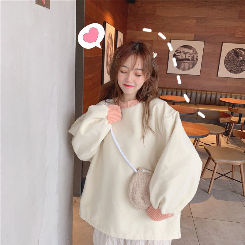 Autumn and winter 2020 Korean college style sweater women's Plush thickened loose student long sleeve jacket