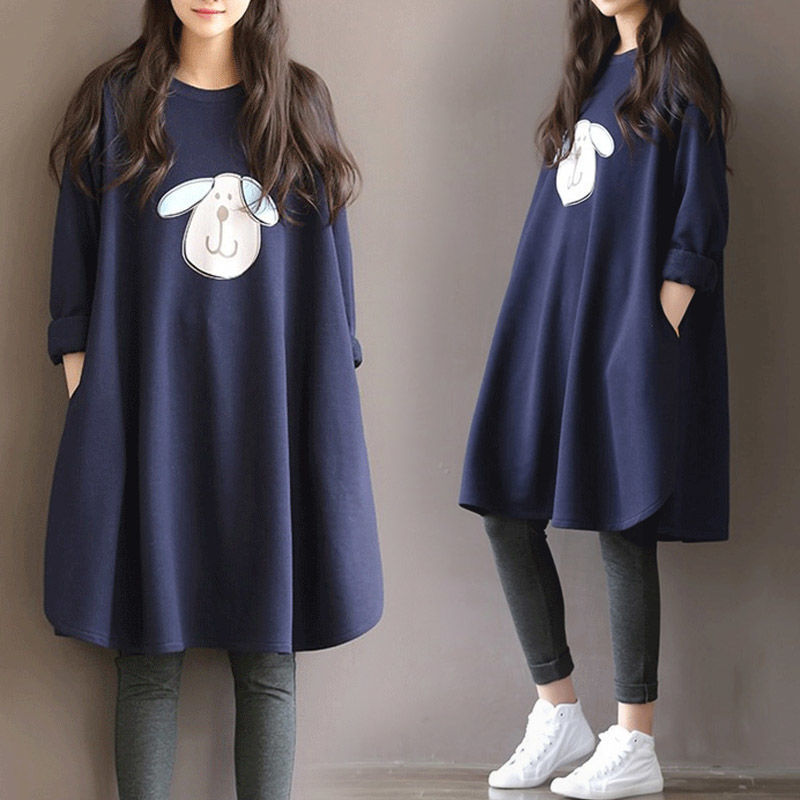 Oversized 300 catties pregnant women's dress  spring loose belly hidden meat slimming knee fat mm sweater dress