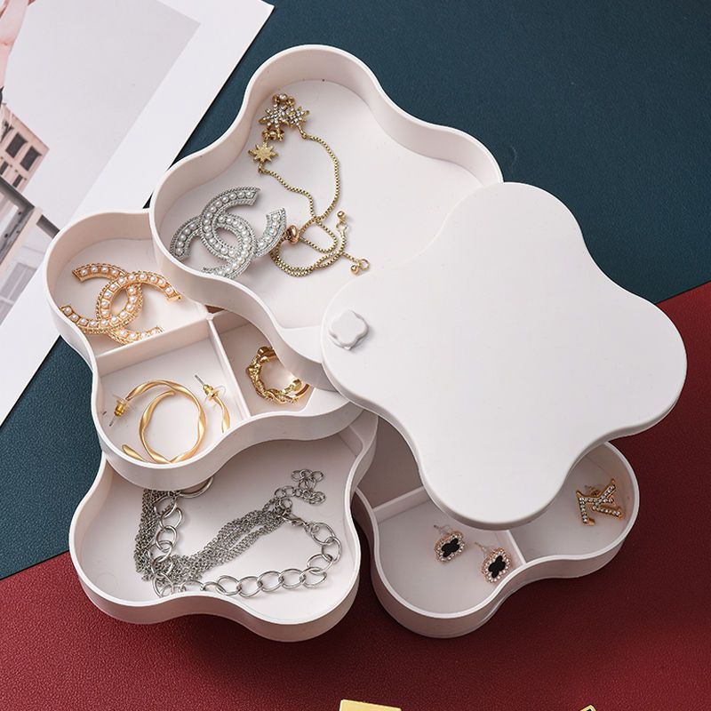 Rotating jewelry storage box multi-functional earrings earrings necklace net red Trinket carry multi-layer storage box