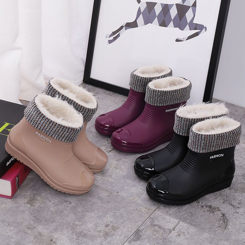 Rain shoes women's Rain Boots Men's shoes cover antiskid thickening wear resistant water shoes Plush autumn and winter warm fashion waterproof new women's shoes