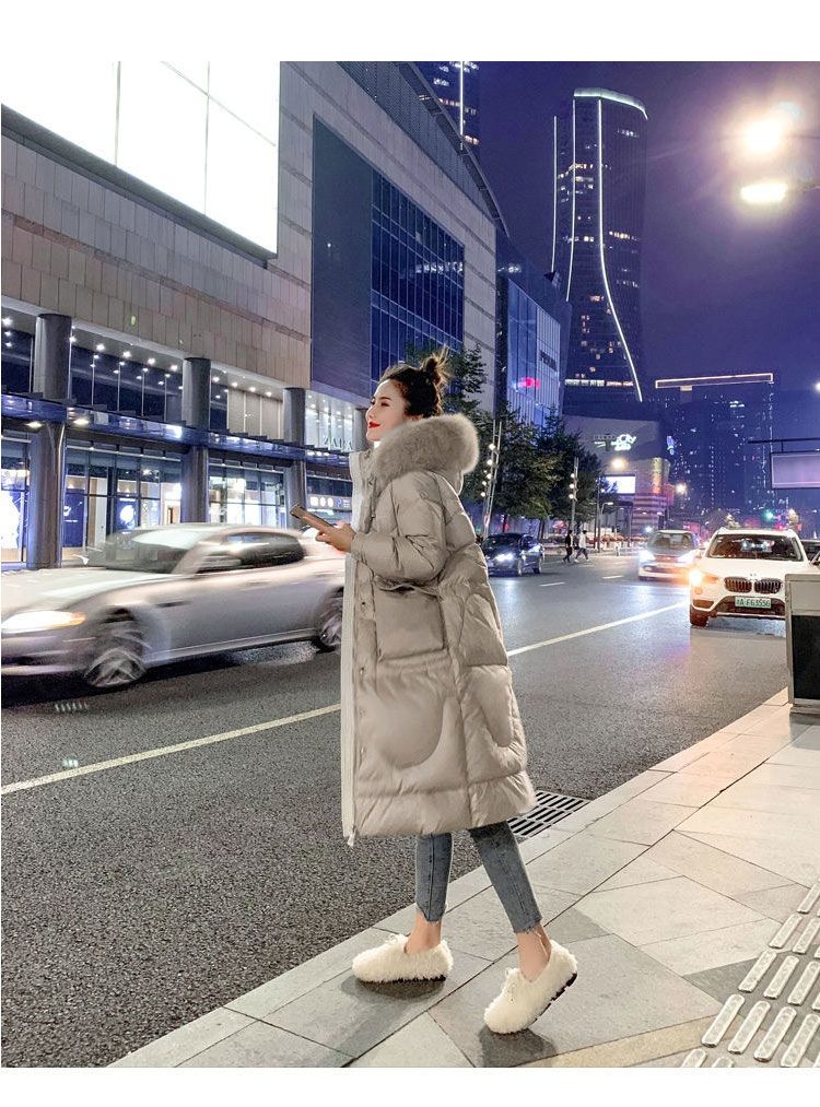 2020冬季新款韩版白鸭绒羽绒服女中长款过膝大毛领学生网红厚外套
