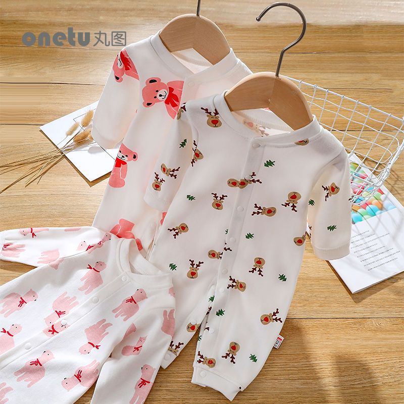 Baby's one-piece clothes pure cotton newborn spring and autumn long sleeve Khaki climbing suit summer thin style girl and boy Pyjamas