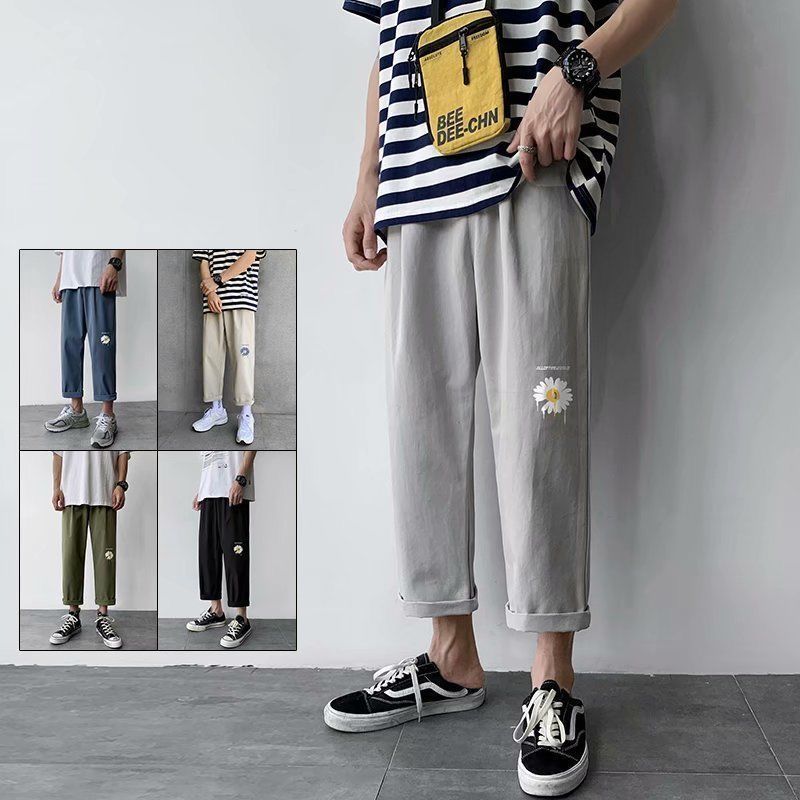 Thin sports casual pants men's trend Korean straight tube student versatile youth overalls Hong Kong style wide leg Capris