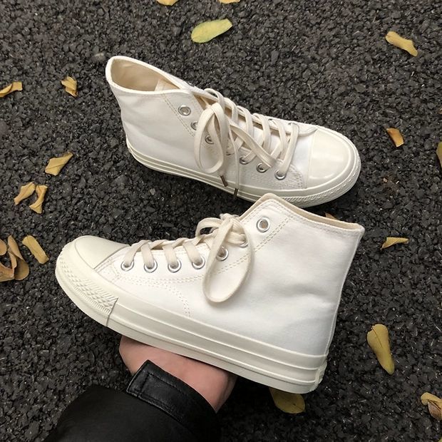 All white canvas shoes female students new Korean version of ulzzang Harajuku retro all-match high-top 1970s sneakers trend