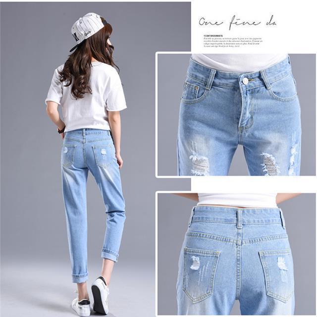 Fashionable ripped jeans for women Internet celebrity high-waisted straight beggar pants for girls and students Korean style loose harem pants for women