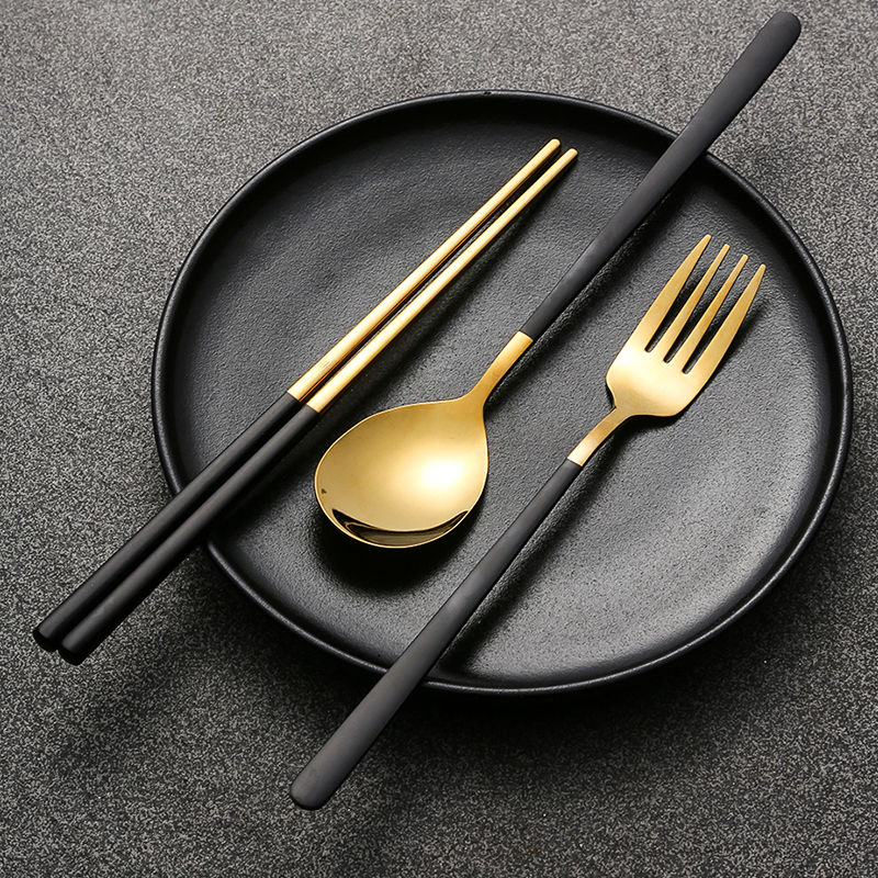 304 stainless steel spoon fork chopsticks three piece set student school chopsticks spoon set office workers portable tableware set meal