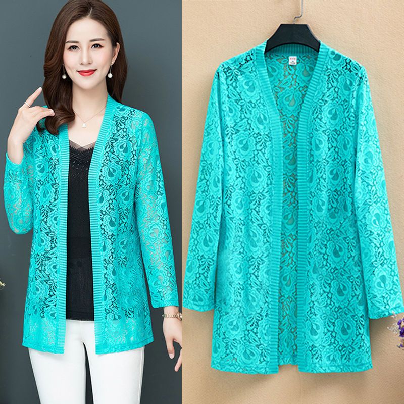  new summer plus size women's mid-length sunscreen clothing air-conditioning shirt lace cardigan thin coat with long sleeves