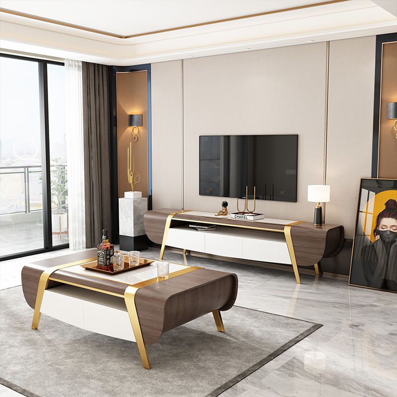 轻奢后现代茶几电视柜组合不锈钢长方形岩板别墅样板间客厅地柜
