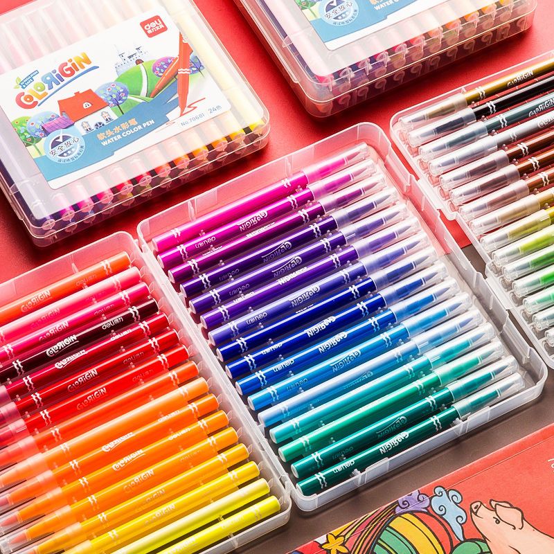 得力软头水彩笔小学生一年级彩色画画笔24色儿童彩笔幼儿园可水洗
