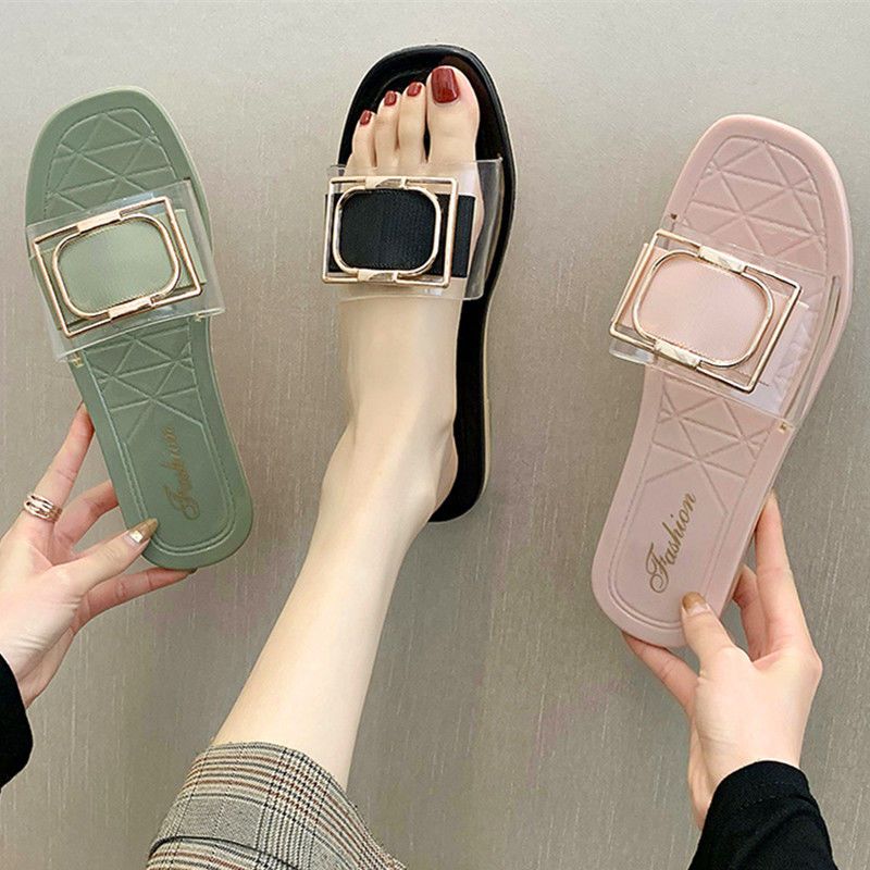 Square button slippers for women in summer