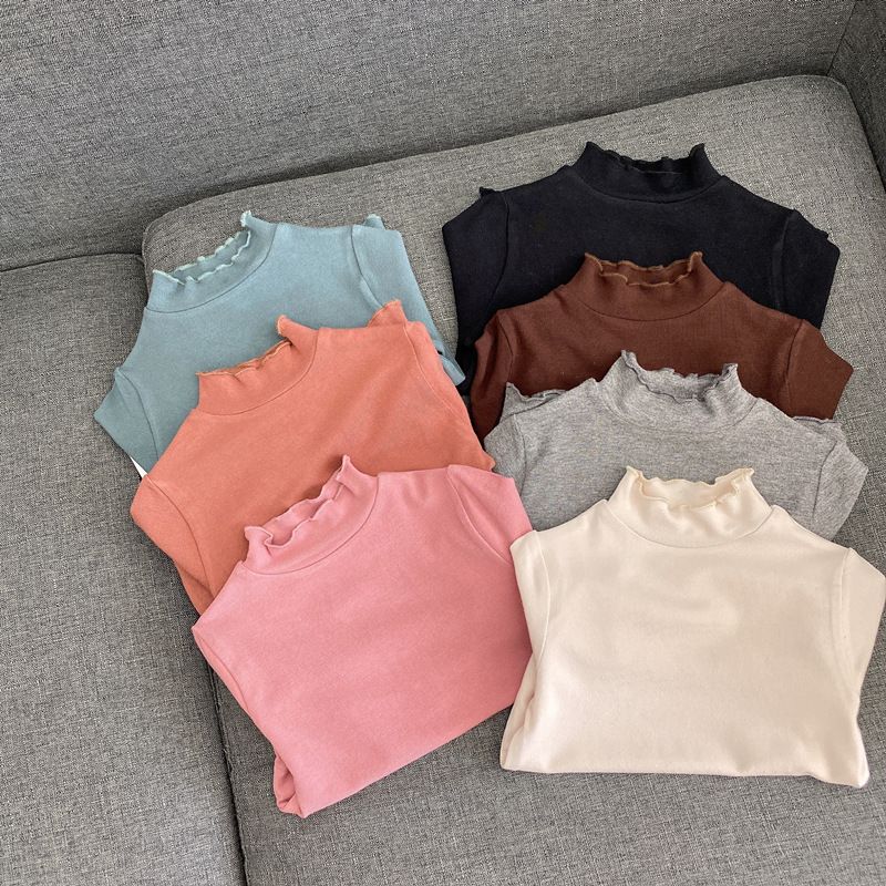 Children's clothing girls spring and autumn new style plus velvet children's turtleneck bottoming shirt autumn and winter style long-sleeved T-shirt baby tops