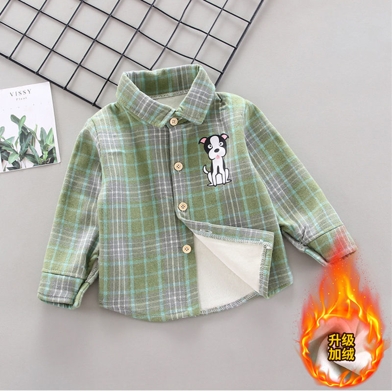 2021韩版儿童衬衫加绒男女宝宝加厚格子保暖打底衫中小童冬季外套