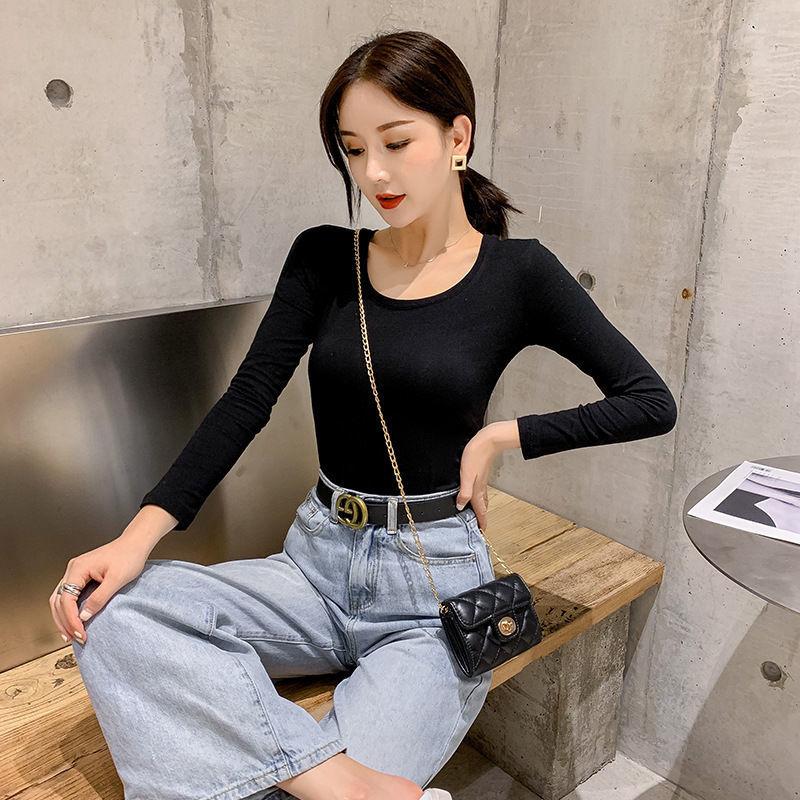 Black T-shirt women 2020 new spring and autumn round neck long sleeve top women's slim fit versatile bottoming shirt ins fashionable women's wear