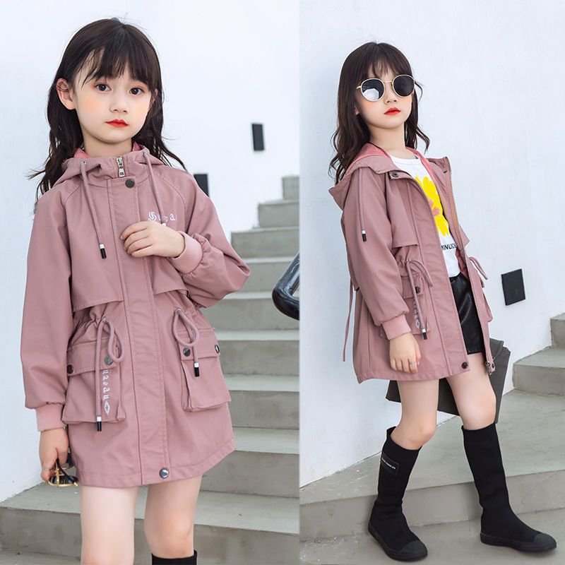 Girls' windbreaker jacket mid-length 2023 new autumn clothing Korean style foreign style children's clothing fashion spring and autumn top trend