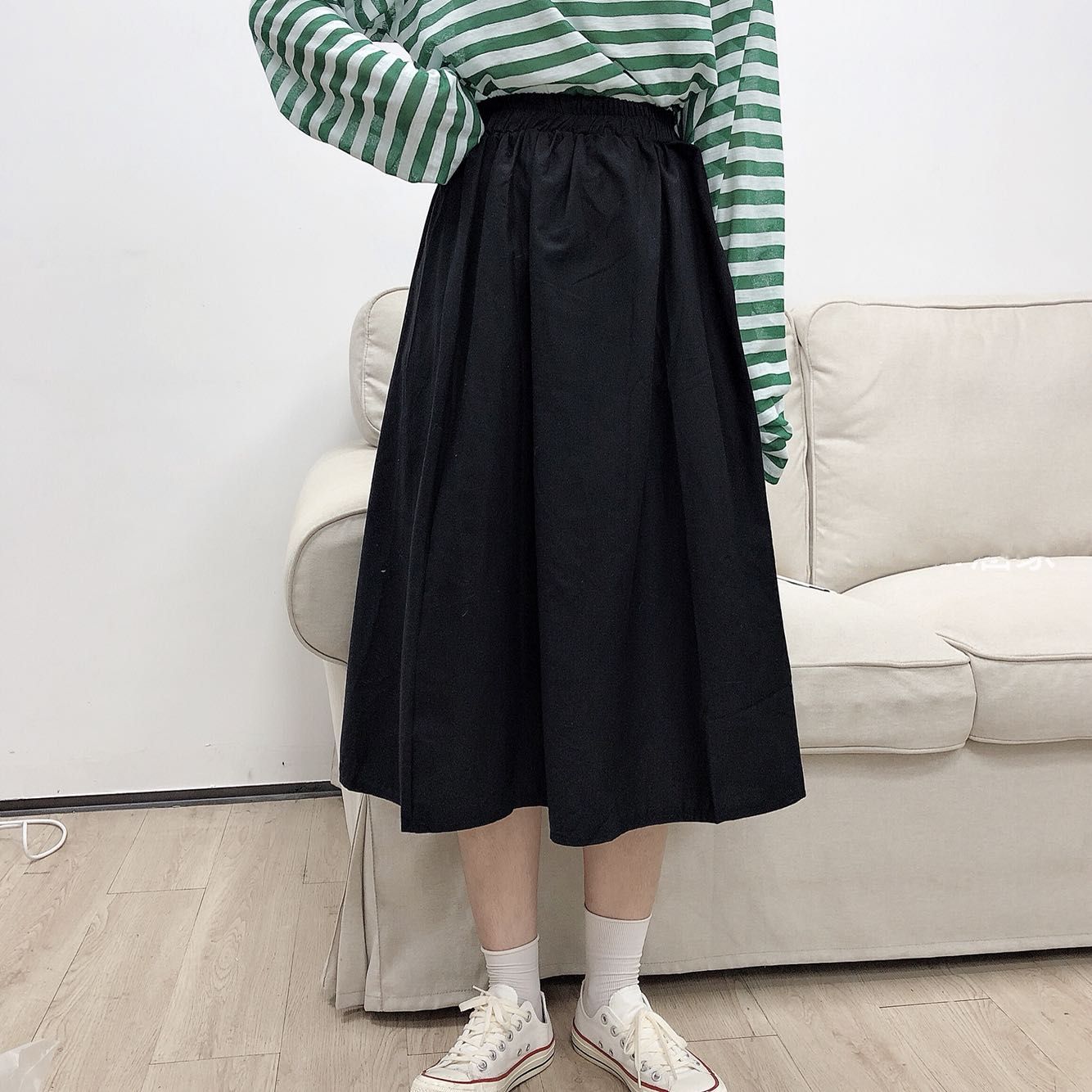 Japanese skirt, women's workwear skirt, autumn and winter high-waisted pleated skirt, A-line umbrella skirt, student mid-length knee-high white skirt