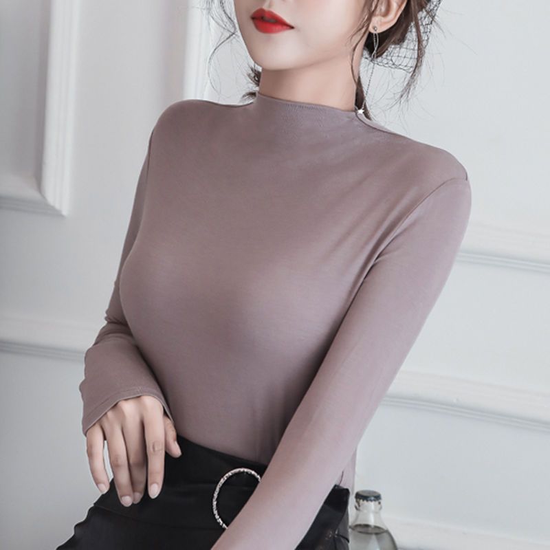Modal bottoming shirt women's long-sleeved half-high collar spring, autumn and winter 2021 new thin mask thin section inner and outer wear T-shirt