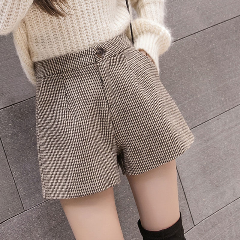 Woolen shorts women's autumn and winter boots pants loose high waist wide legs a-line bottoming boots pants winter style slim outer wear autumn style