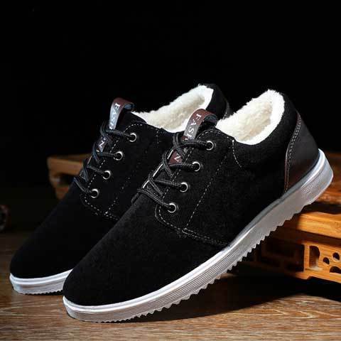 Winter Plush men's shoes leather warm men's high top antiskid snow boots lazy shoes casual board shoes lace up cotton boots