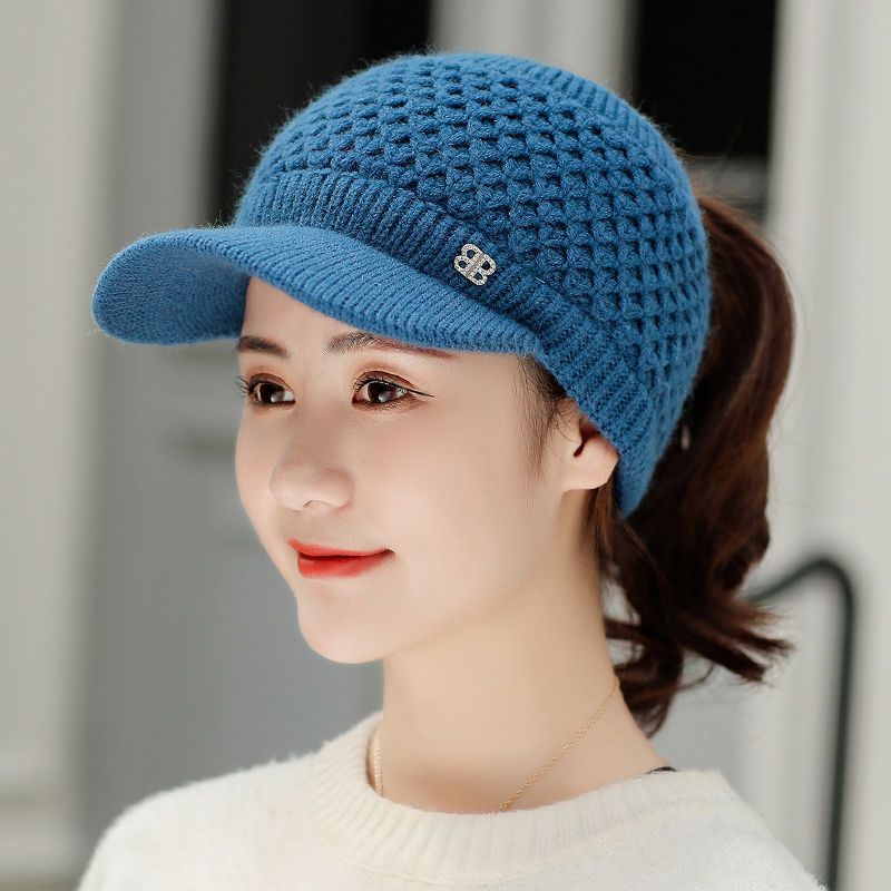 Thickened Korean fashion hollow top duck cap warm windproof cap children's winter knitted hat versatile Wool Hat Women's hat