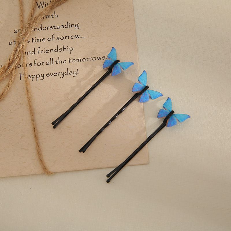 Blue butterfly hairpin small one word clip Korean Version cute sweet side clip ins net red super fairy hairpin hot sale