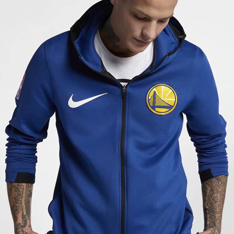 nba勇士湖人队篮球运动带帽外套出场训练双头拉链帽衫开衫投篮服