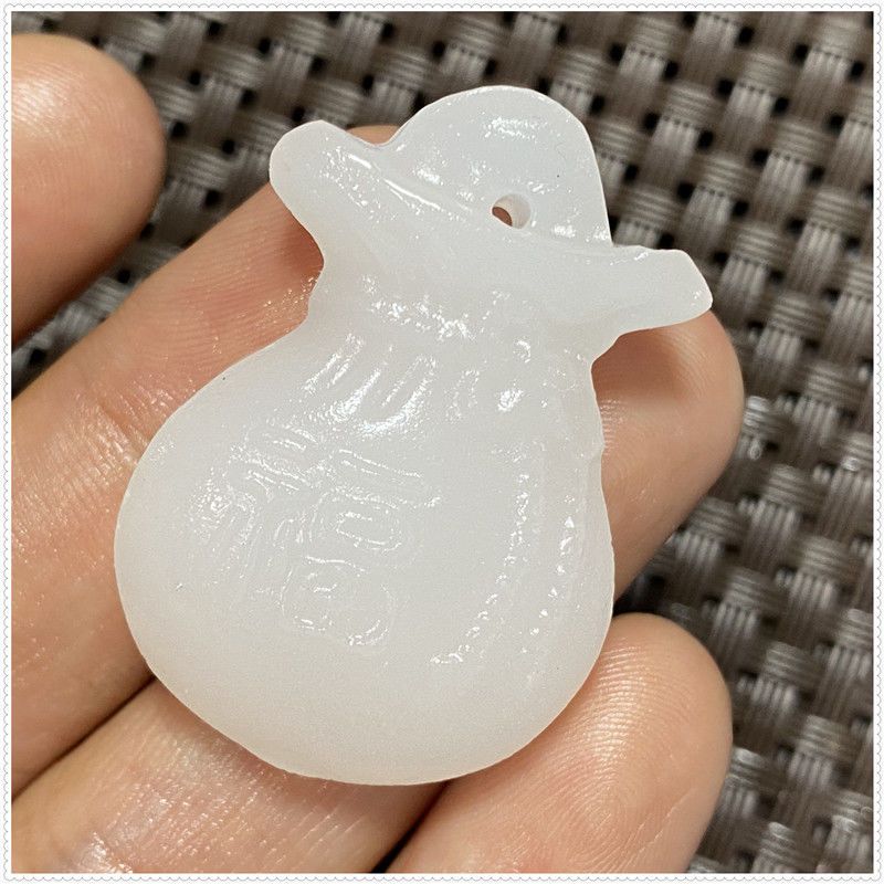 古董古玩玉器新疆阿富汗玉白玉老玉把件挂件玉璧玉佩吊坠福袋钱袋