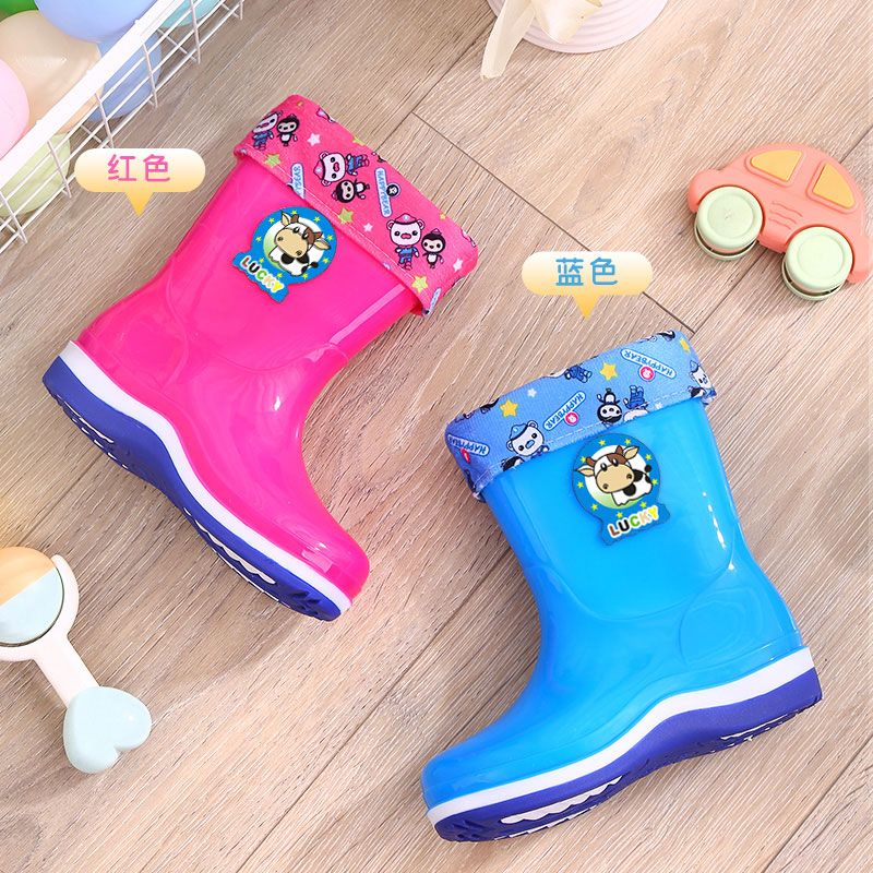 2-10 years old water shoes plush cartoon children's rain shoes cute men's and women's rubber shoes non slip waterproof snow boots for middle and large children