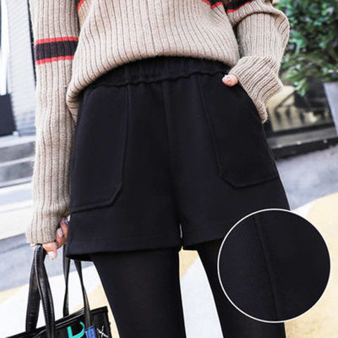 New autumn and winter woolen pants woolen shorts women's outerwear loose high waist wide leg casual pants trendy