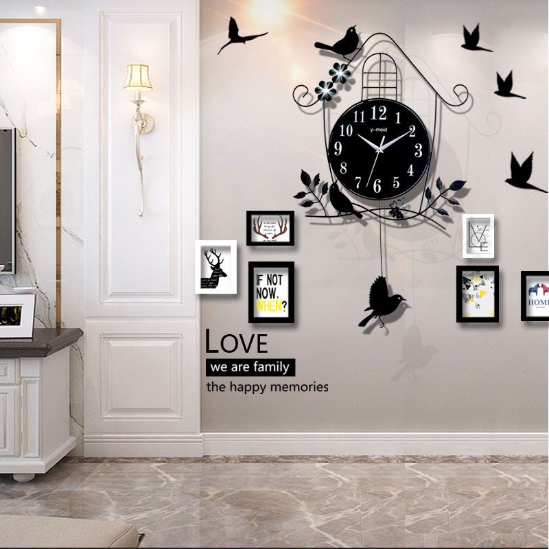 创意挂钟客厅卧室田园静音个性小鸟摇摆装饰家用艺术时钟钟表挂表