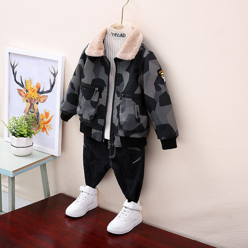 Boy's autumn winter fur coat 2020 winter children's winter foreign style thick coat boy's leather jacket with plush top