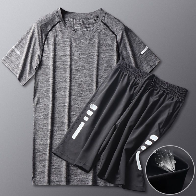 运动速干T恤男夏季薄款冰丝短袖短裤衣服吸汗衣上衣篮球健身背心