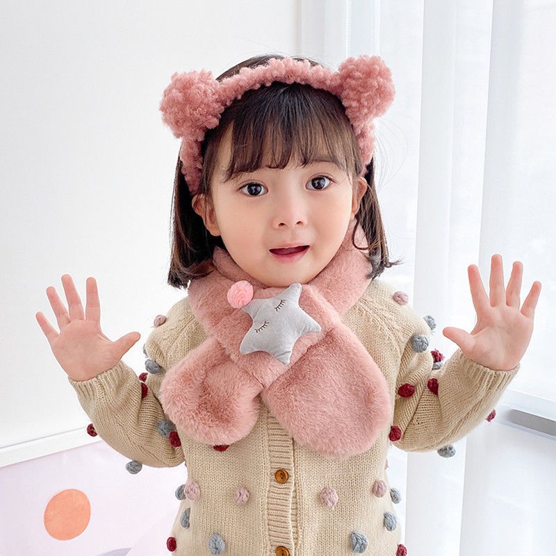 儿童围巾冬季可爱仿獭兔毛脖套韩版学生男童女童围脖加绒加厚保暖