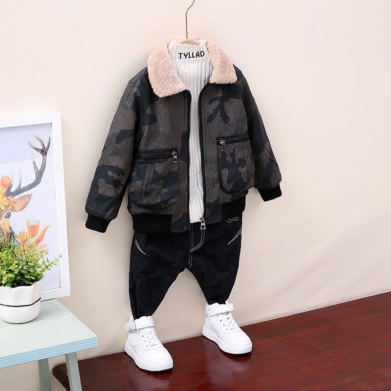 Boy's autumn winter fur coat 2020 winter children's winter foreign style thick coat boy's leather jacket with plush top