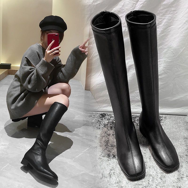 Long boots children's spring and autumn single boot not over the knee back zipper new Knight's boots high elastic boots thin boots